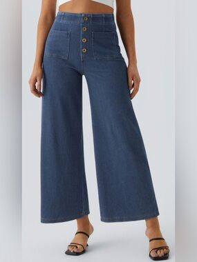 Halara Flex High Rise Wide Leg Stretch Denim Jeans Blue Size L